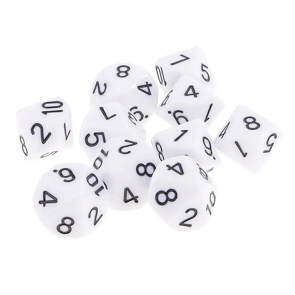 MagiDeal 10pcs 10 Sided Dice D10 Polyhedral Dice for  Games White