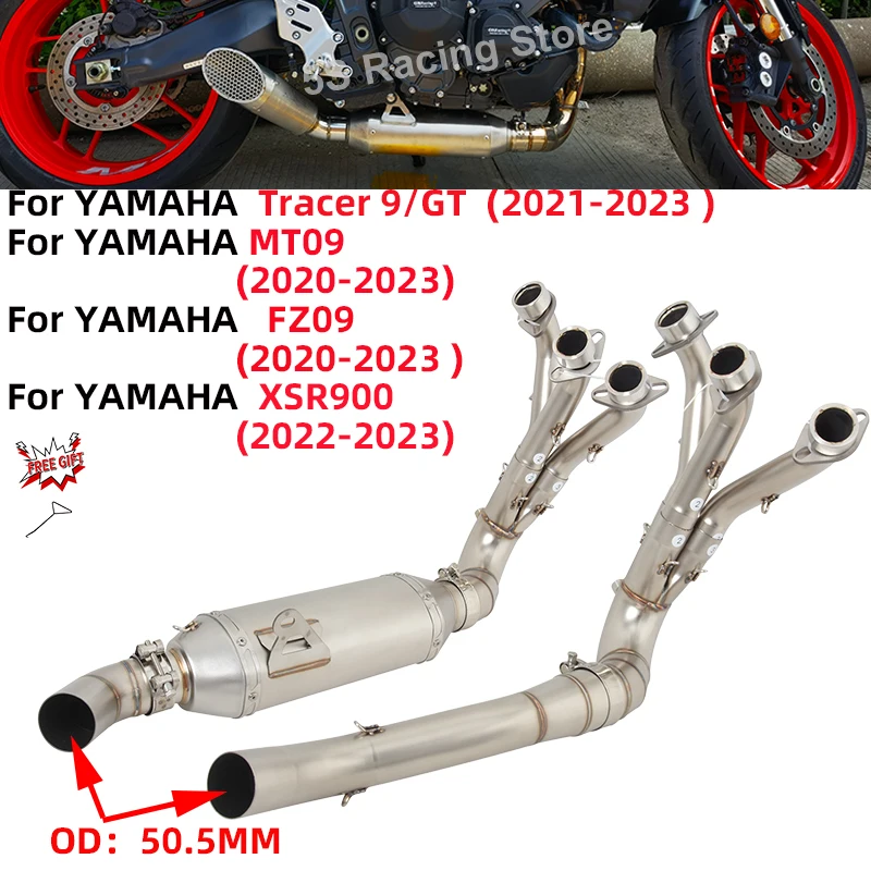 

Slip On For Yamaha MT09 MT-09 Tracer 9 900 GT XSR900 2020-2023 Motorcycle Exhaust Escape Modify Front Mid Link Pipe 51mm Muffler