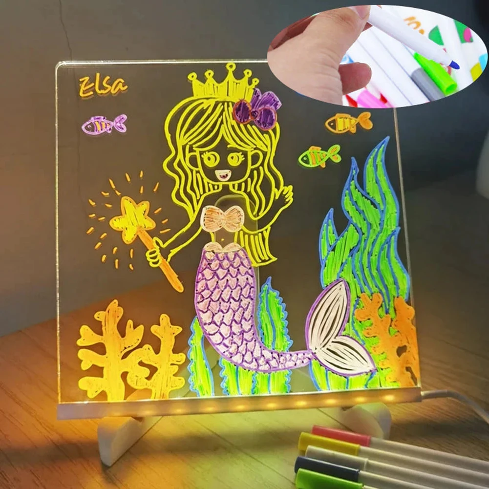 Lampe LED Personnalisée, Tableau de Messages en Acrylique, Effaçable, USB, Planche à Dessin pour Enfants, Veilleuse de Chambre, Cadeau d'Anniversaire pour Enfants