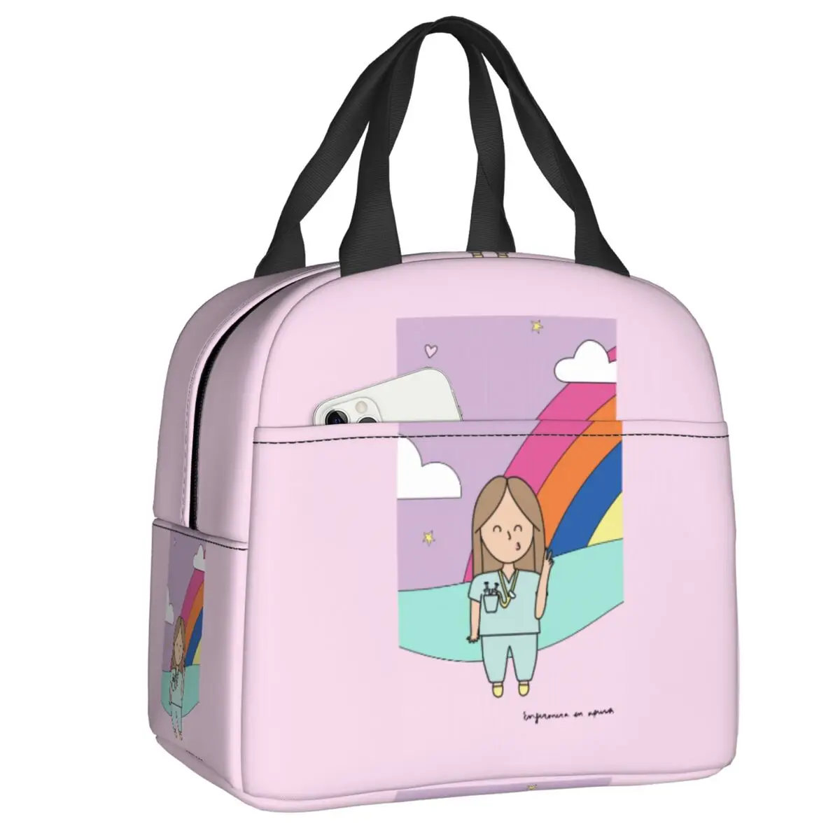 Custom Cartoon Doctor Nurse Printed Insulated Lunch Bag for Women Portable Thermal Cooler Bento Box Beach Camping Travel