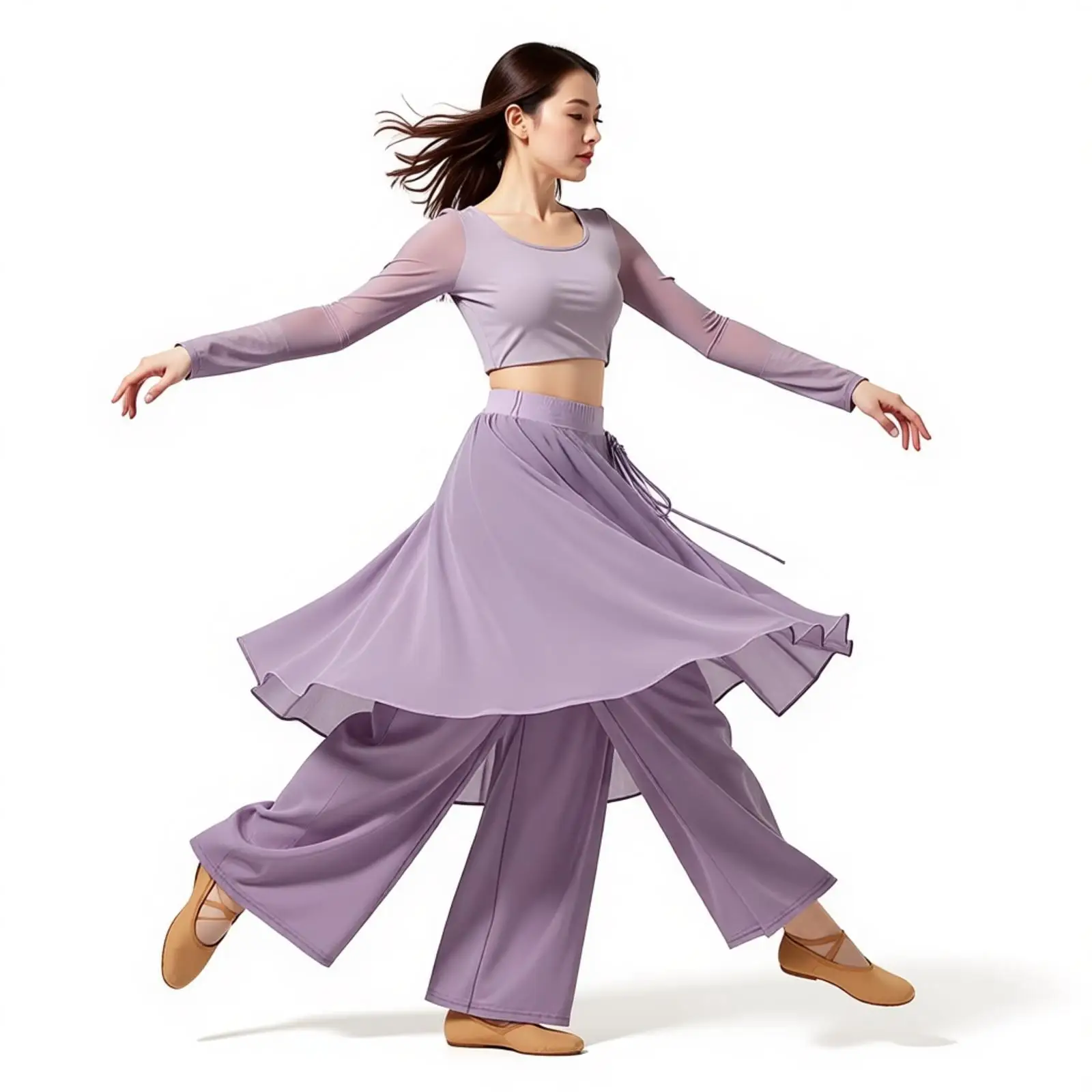 Classical Dance Skirt Pant Female Loose Wide Leg Trousers Shiny Chiffon Flowing Dance Performance Costumes Practice Dancewear