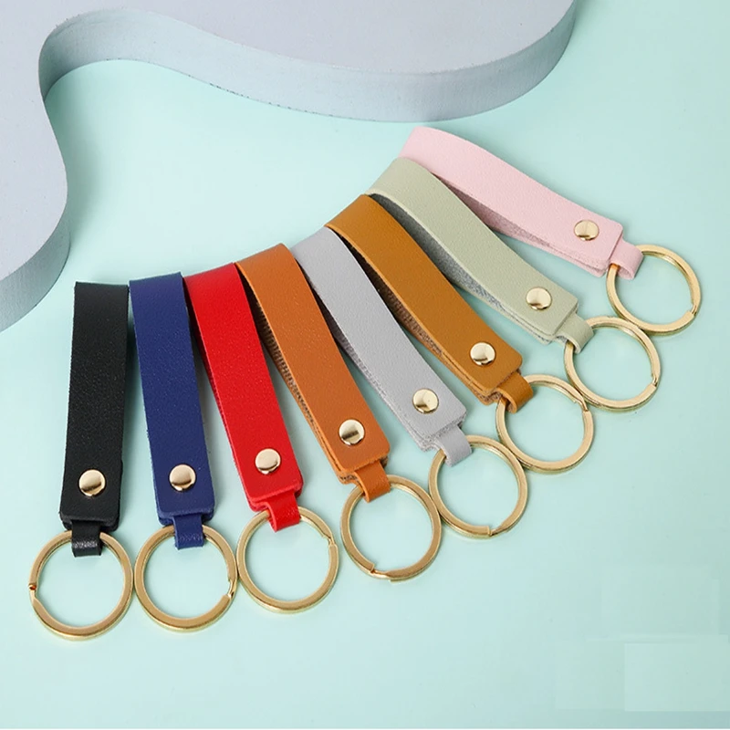 8 Colors Stickout PU Leather Keychain Business Gift Key Chain Men Women Car Strap Waist Wallet Keyrings