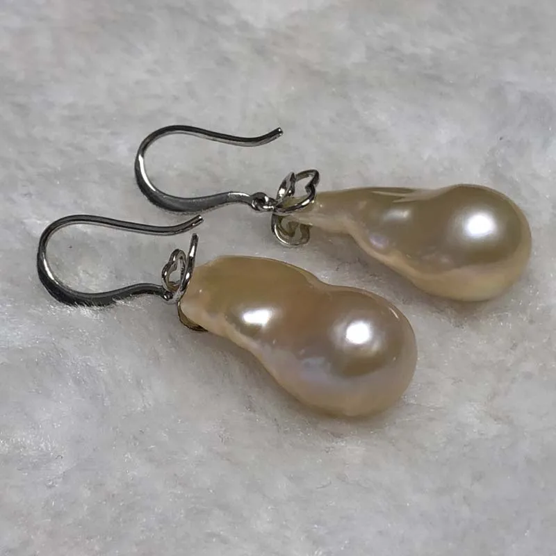 ELEISPL JEWELRY 12.5-13X25mm Baroque Drop FW Pearl Dangle Earring Hook #230030-5