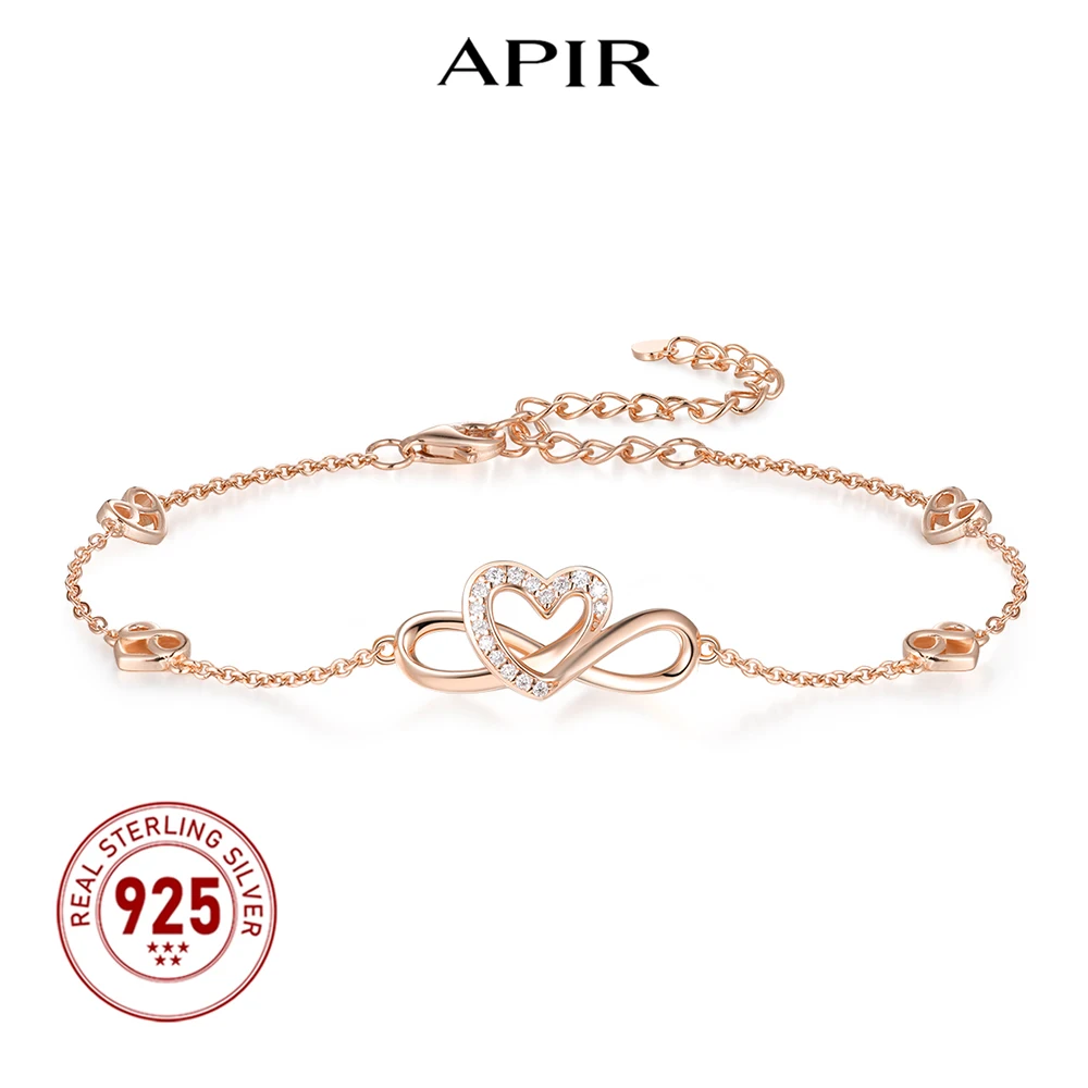 

APIR Romantic Heart Moissanite Bracelet 925 Sterling Silver 18k Rose Gold Plated Jewelry Anniversary Valentine's Day Ladies Gift