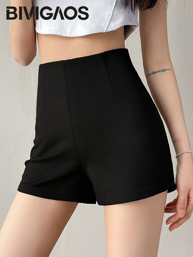 

BIVIGAOS 2024 Summer New Black Suit Shorts Women High Waist Zipper Elastic A-Line Hot Shorts Fashion Casual Slim Mini Shorts