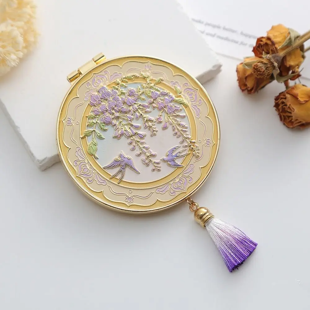 Chinese Style Metal Makeup Mirror Folding Portable Cosmetic Mirror Exquisite Creative Handheld Mirror Women