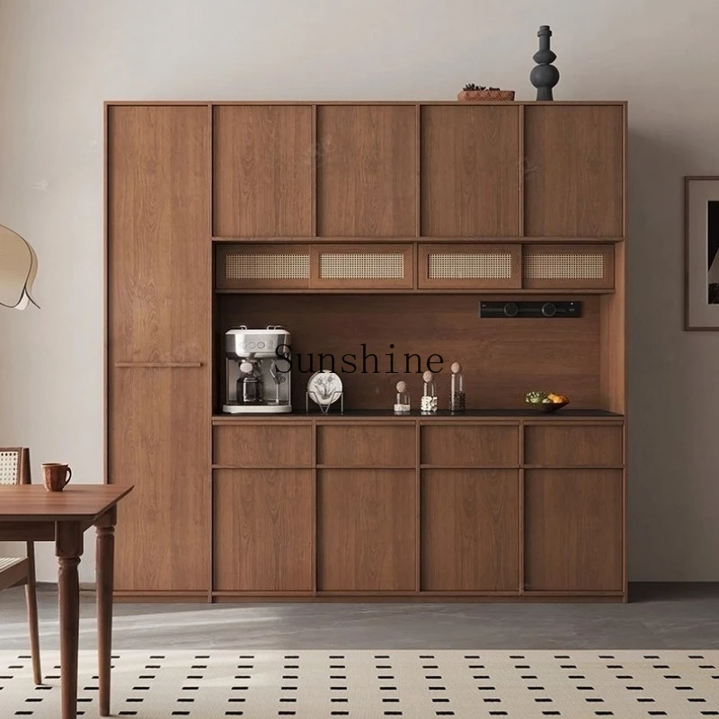 

Medieval style dining side cabinet integrated against the wall living room solid wood tea cabinet