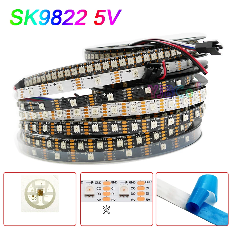 

5V DC SK9822 LED Strip addressable Light bar DATA & CLOCK seperately 30/60/144 leds/m SMD 5050 RGB pixel IC Lamp Tape IP30/65/67