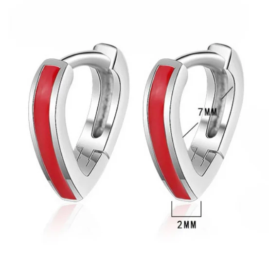 حقيقي 925 فضة حافة حمراء صغيرة القلب هوب أقراط للمرأة مجوهرات جديدة العصرية هوجيز FQL20407 #6