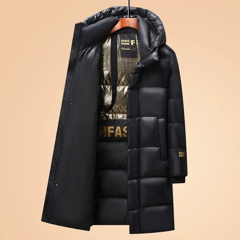 Thickened and Elongated Extreme Cold Jacket,  Hooded Down Coat, Black Gold Goose Down Jacet for Men and Women