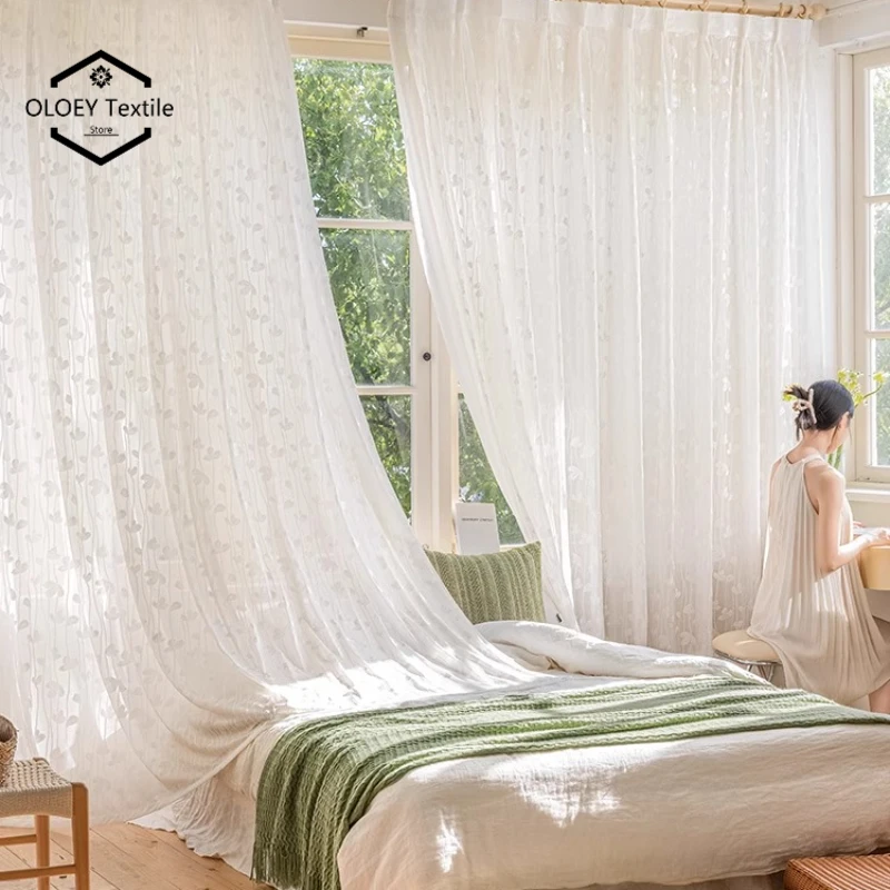 

French Romantic Dreamy Sheer Curtains for Bedroom Living Room Light Blocking Thermal Luxury Relief White Sunscreen Net Curtains