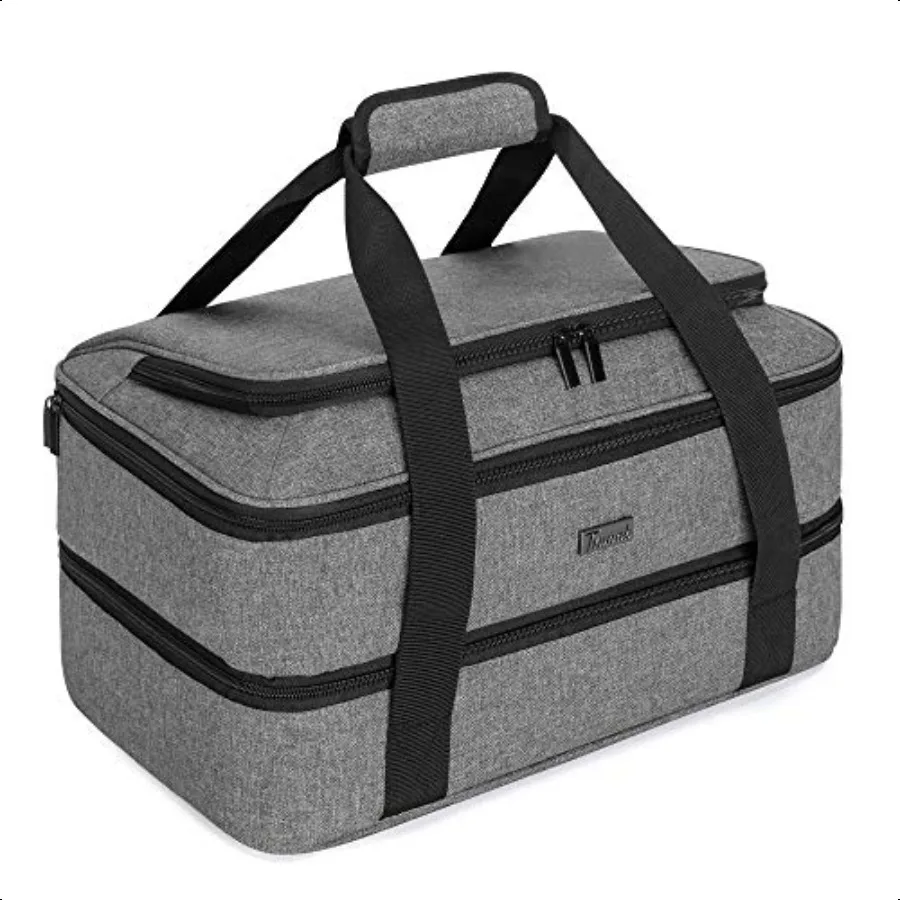 

Casserole Carrier for Hot or Cold Food Insulated Casserole Dish Carrier Thermal Tote Bag for Picnic Fits 9×13 Baking Dish Grey