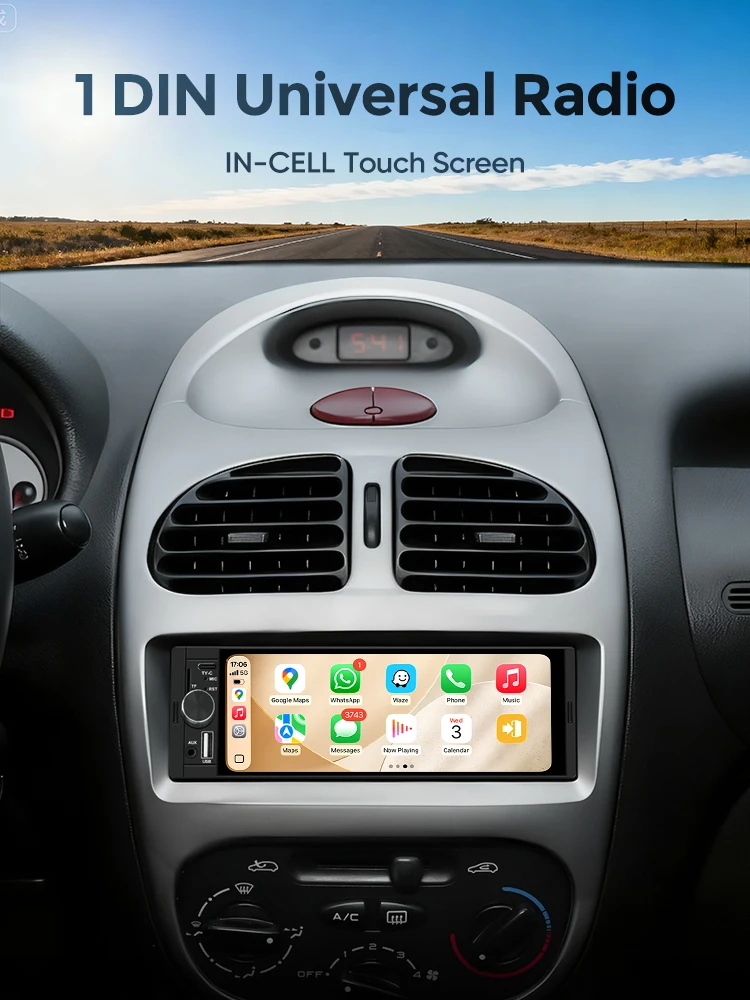 AINAVI Single DIN autoradio met draadloze Carplay en Android Auto, 6.36 inch HD touchscreen, Bluetooth, USB, AUX-IN, TF, FM, MP5-speler - afbeelding 2
