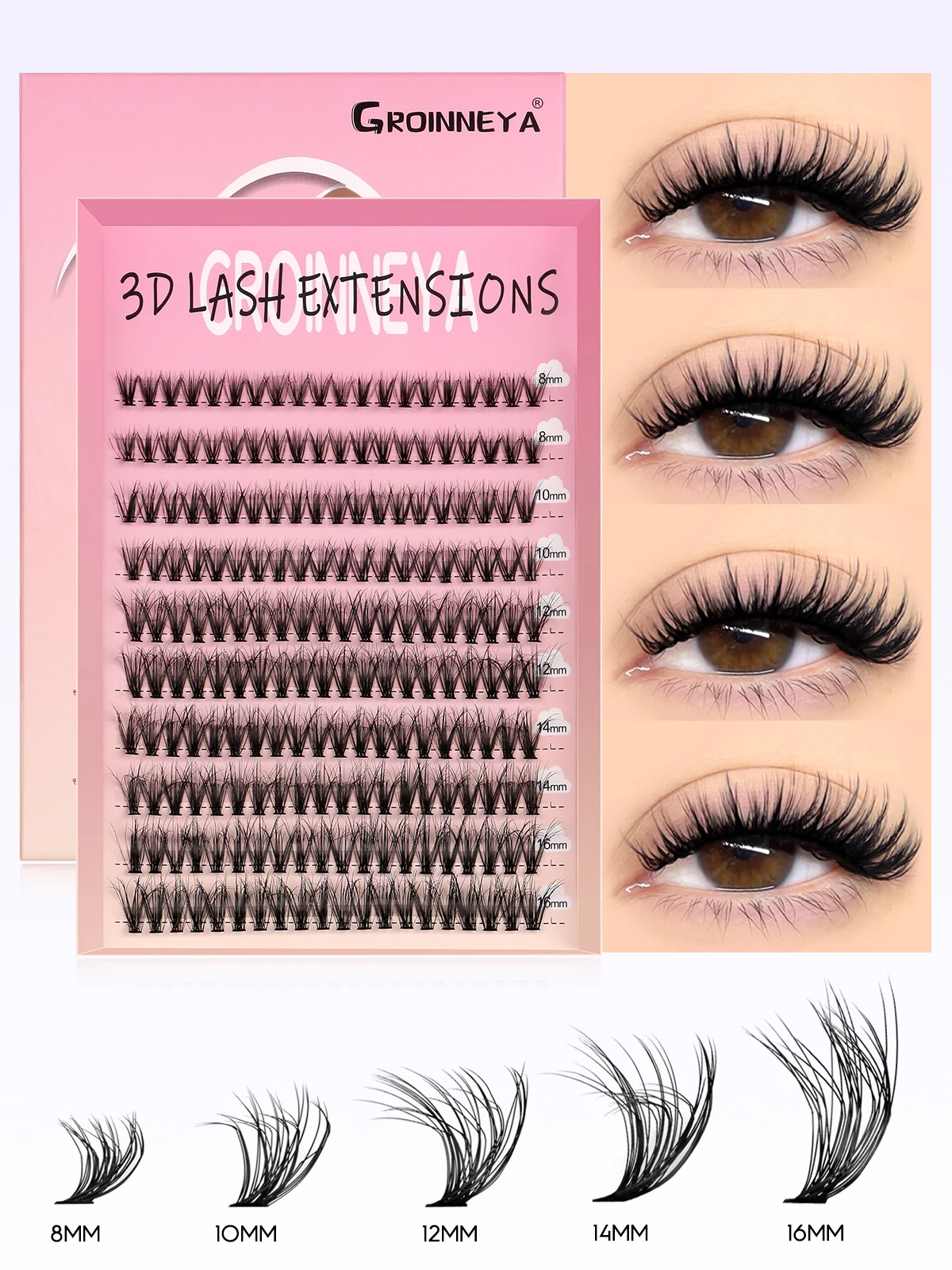 GROINNEYA DIY Lashes Clusters Mixed Individual Lashes Fluffy Faux Mink Lashes Soft Natural DIY Lashes Extension Makeup At Home
