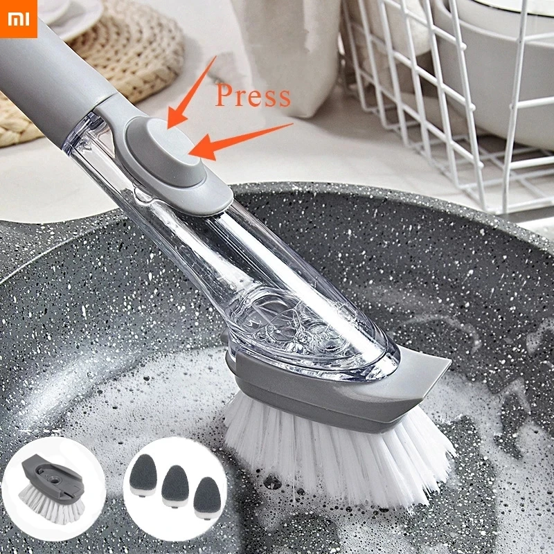 

xiaomi mijia Kitchen Cleaning Brush 2 In 1 Long Handle with Removable Brush Sponge Dispenser Dishwashing Brush Kitchen Tools