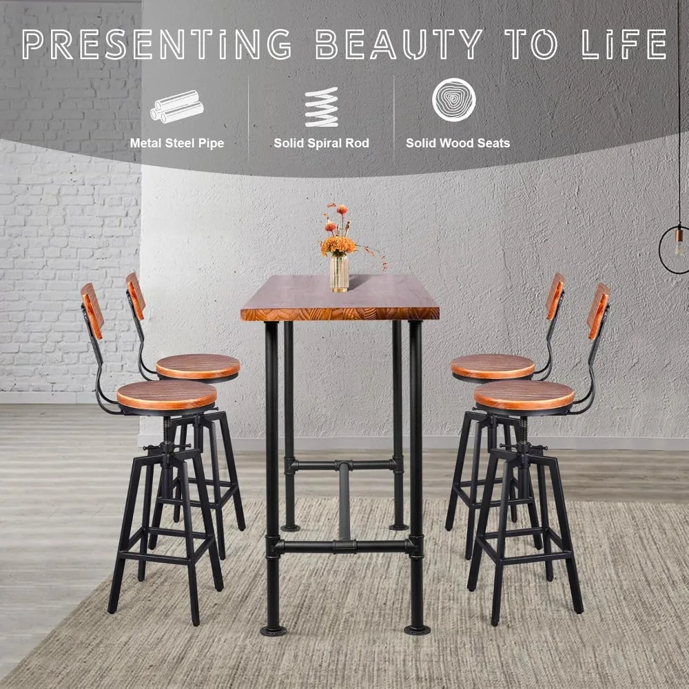 Juego de mesa y sillas de 5 piezas para el hogar, comedor, desayuno, oficina, cafetería, pub, bar, fiesta, bistró, mesa rectangular para 4-6, 4 giratorios