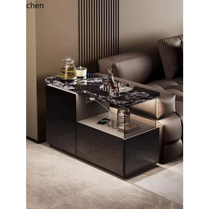 smart sofa side cabinet black high-end rock slab tea brewing tea integrated movable side table
