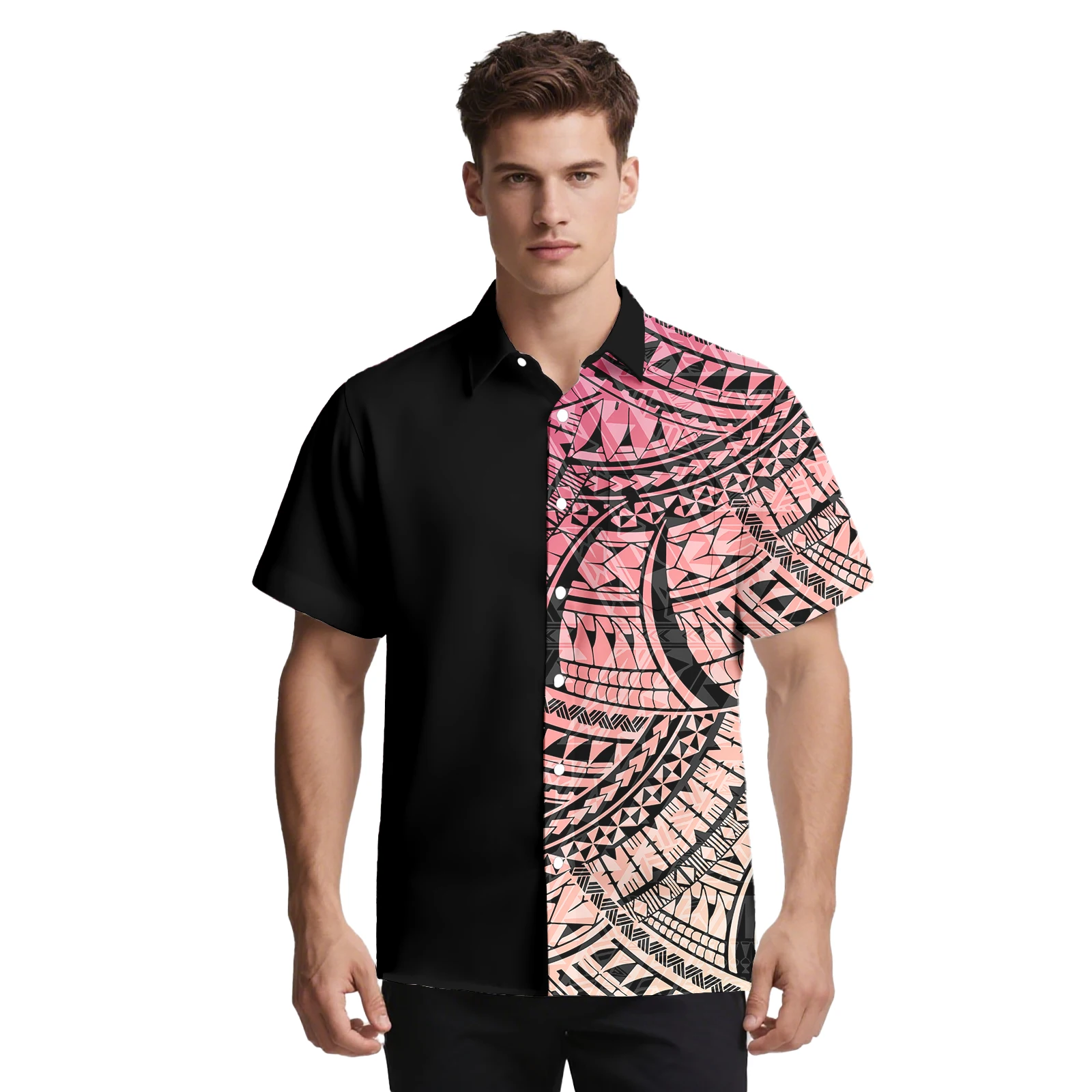 ملابس رجالية مخصصة بياقة مقلوبة من البوليستر بتصميم شاطئ هاواي قميص ألوها أنيق لحفلات ساموا بولينيزيا #3