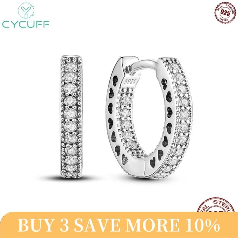 CYCUFF Hot Sale Real 925 Sterling Silver Earrings Pavé Heart Hoop Earrings For Women Wedding Engagement Earrings Jewelry Gift