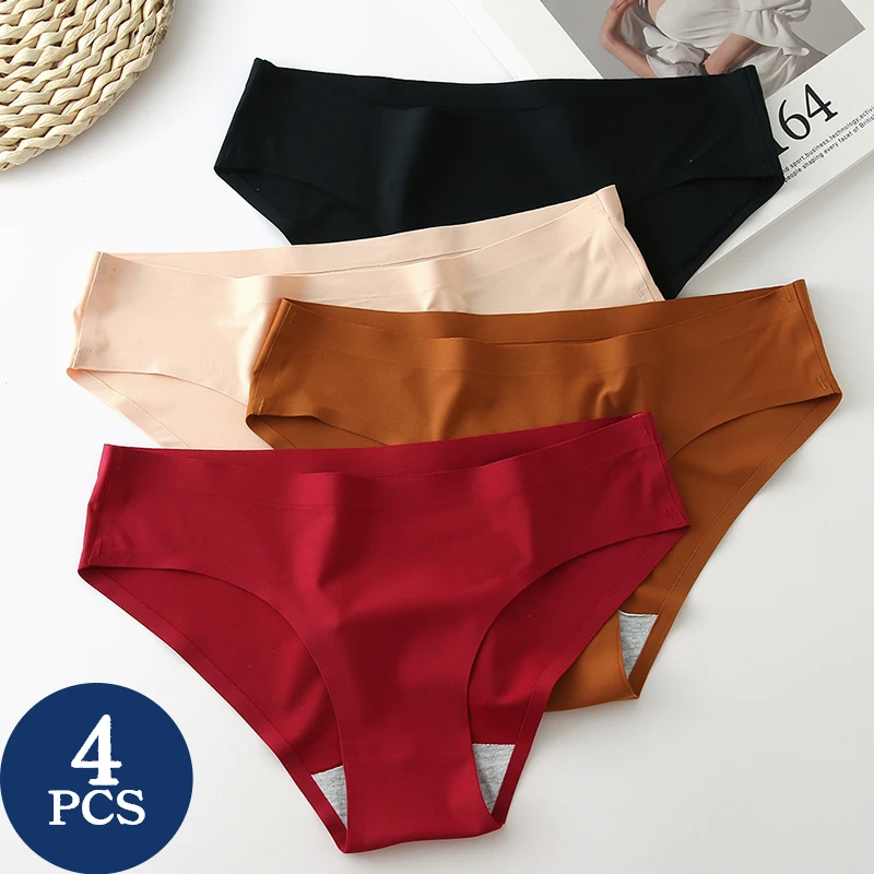 4PCS/Set Women\'s Panties Silk Satin Female Underwear 13 Colors Panty Women Seamless Lingerie Cozy Briefs Woman Sports Underpants