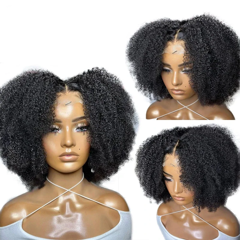 

Soft Glueless 180Density Black Kinky Curly 20Inch Lace Front Wig For Women BabyHair Heat Resistant Preplucked Daily