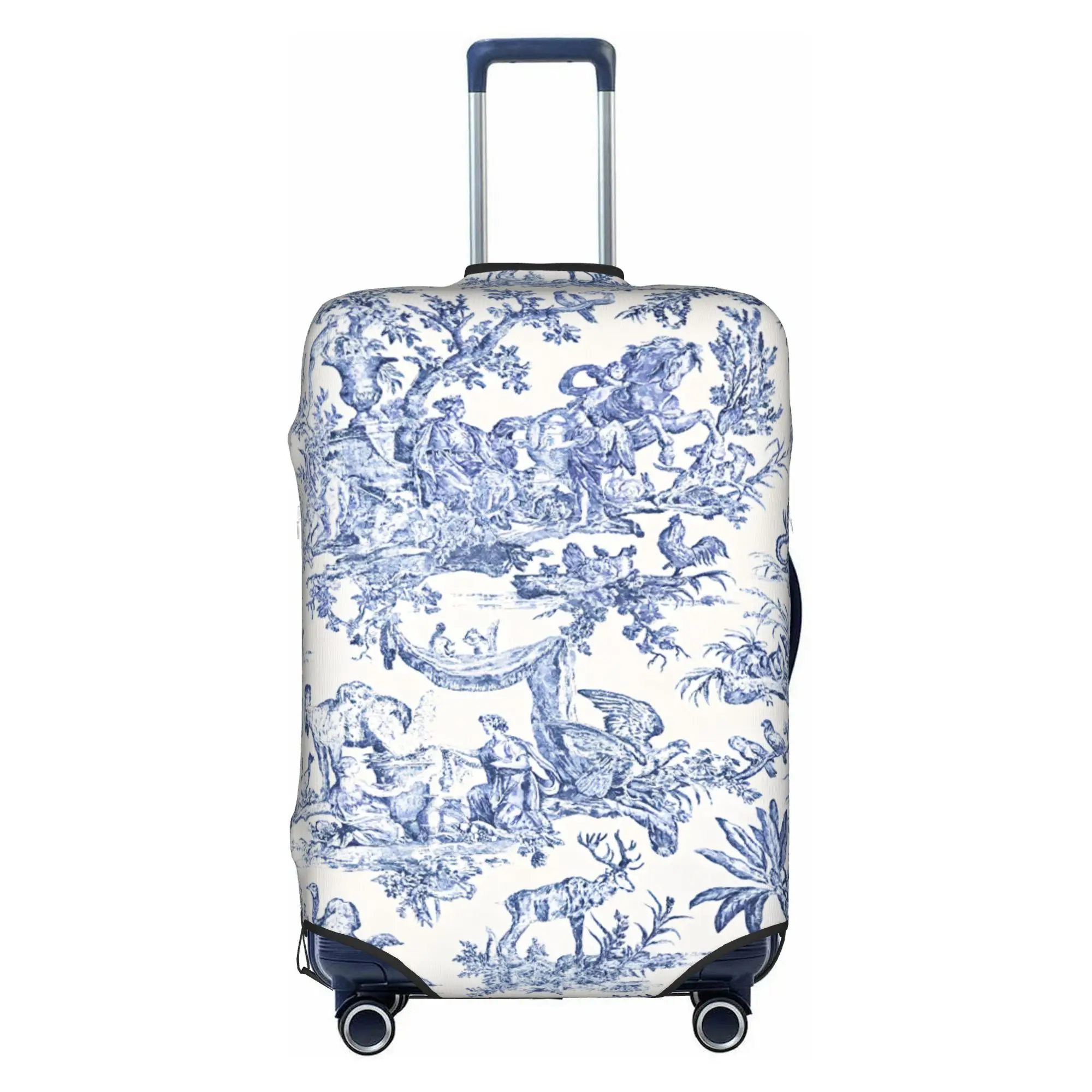 Fashion Navy Blue Toile De Jouy Luggage Cover Protector Dust Proof French Countryside Floral Travel Suitcase Covers
