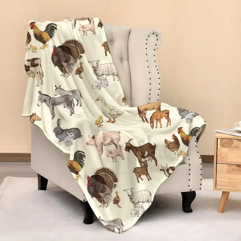

Одеяло для сельскохозяйственных животных 50 x 40 дюймов, уютное легкое плюшевое одеяло с изображением коровы, курицы, свиньи, овцы, лошади, кролика, одеяло с сельскохозяйственными животными, подарки для детей