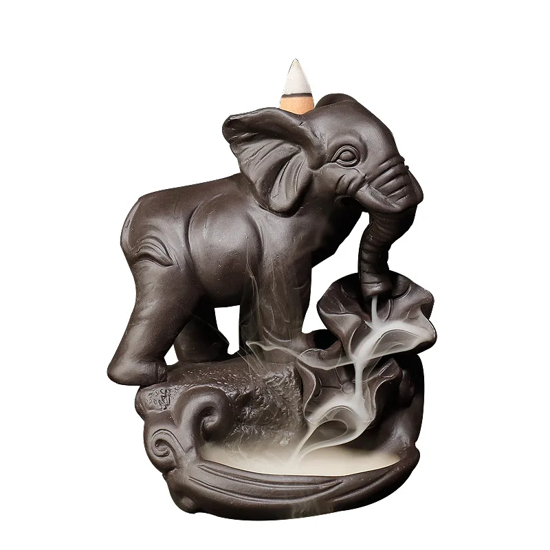 Purple sand elephant ornamental aroma burner Thai divine elephant smoke backflow incense burner handicrafts home ornaments