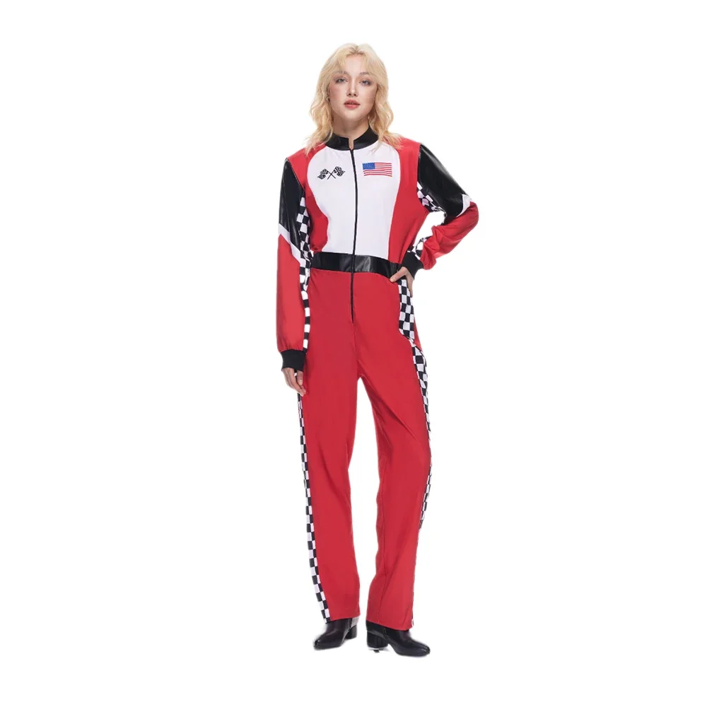 Women's Roxy Race Car Driver Costume Adult Halloween Racer Outfits Carnival Easter Purim Fancy Dress