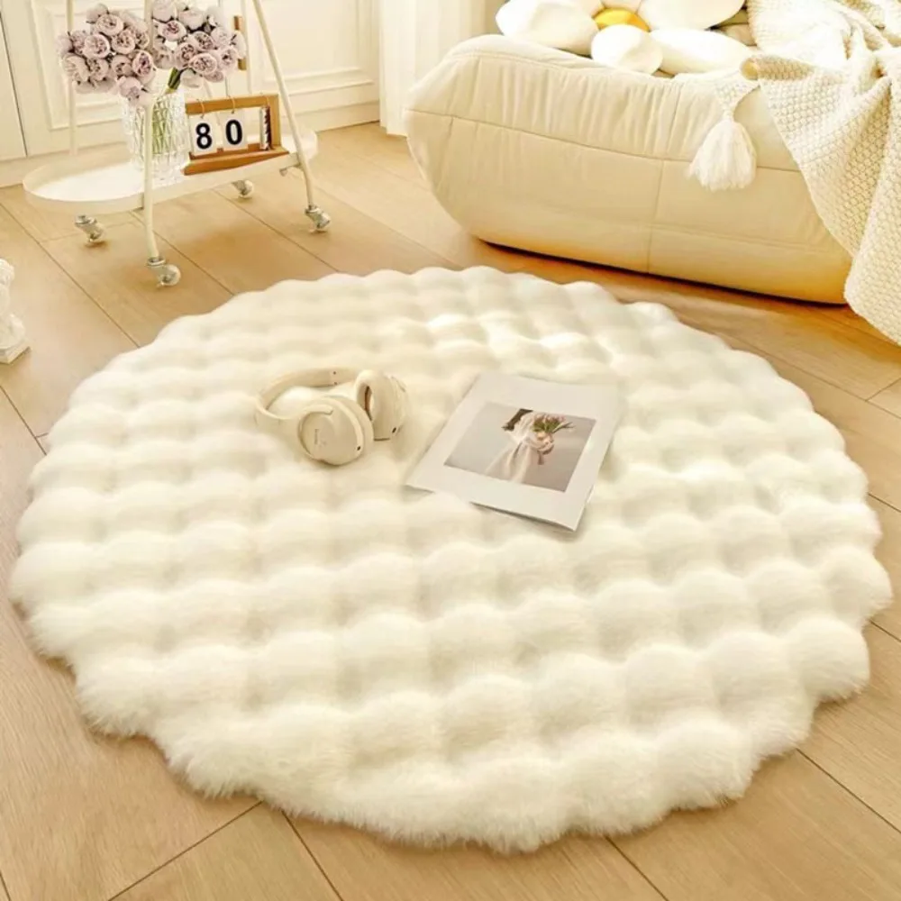 Plush Round Carpets for Living Room, Faux Rabbit Fur Mat, Soft Bubble Velvet Area Rugs Bedroom Bedside, Shaggy Rug Room Decor