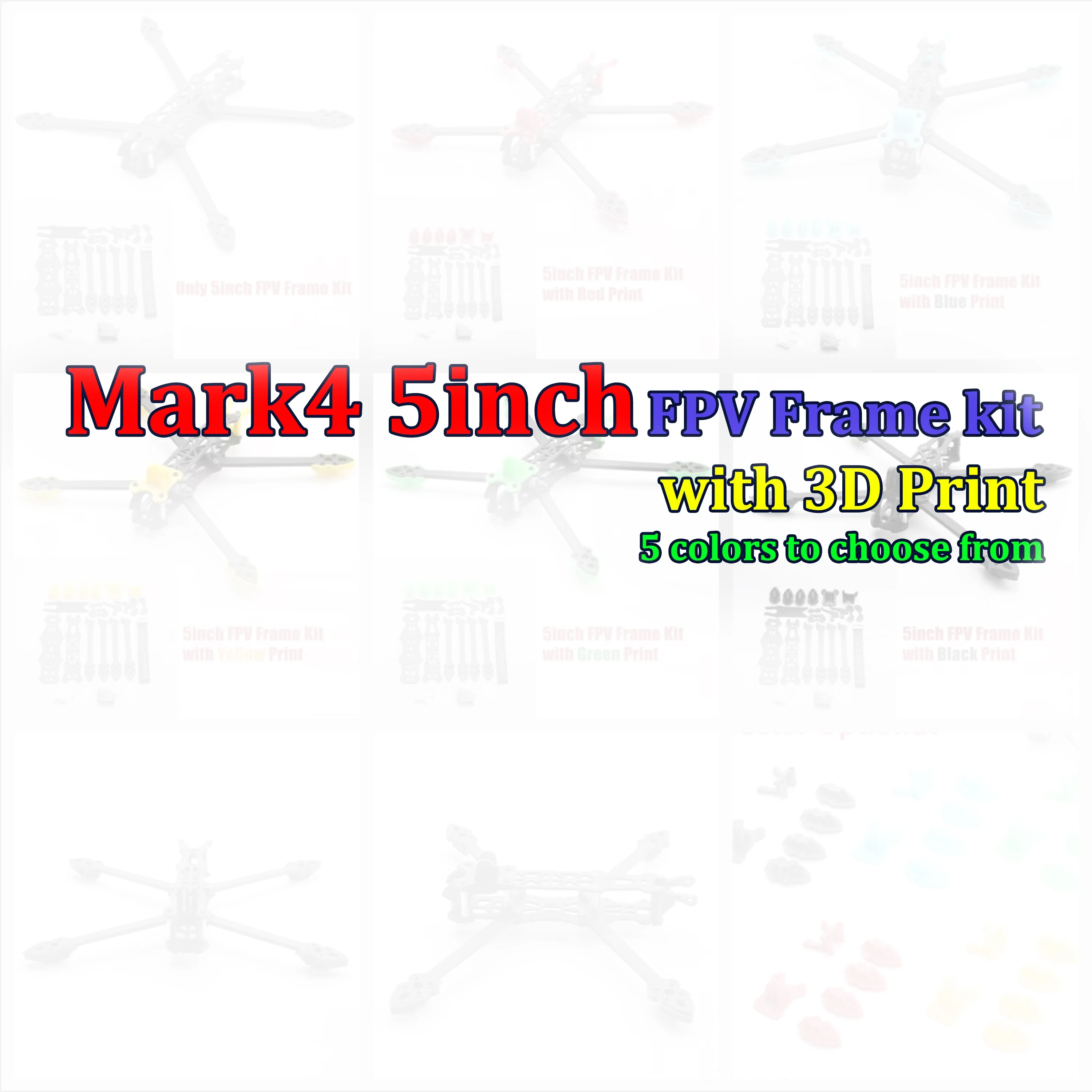 

Карбоновый рамный комплект Mark4 5 дюймов для FPV-дрона, колесная база 225 мм, лучи 5 мм, детали для фристайла, 3D-печать, для дальнобойных RC квадрокоптеров и гоночных дронов