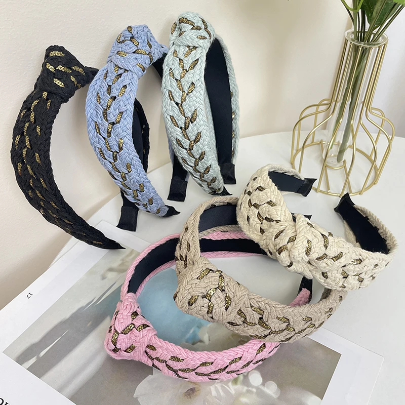 

New Weaving Hairbands mesh middle knot ribbon headband for women simple and versatile wide edge high skull top pressing headwear