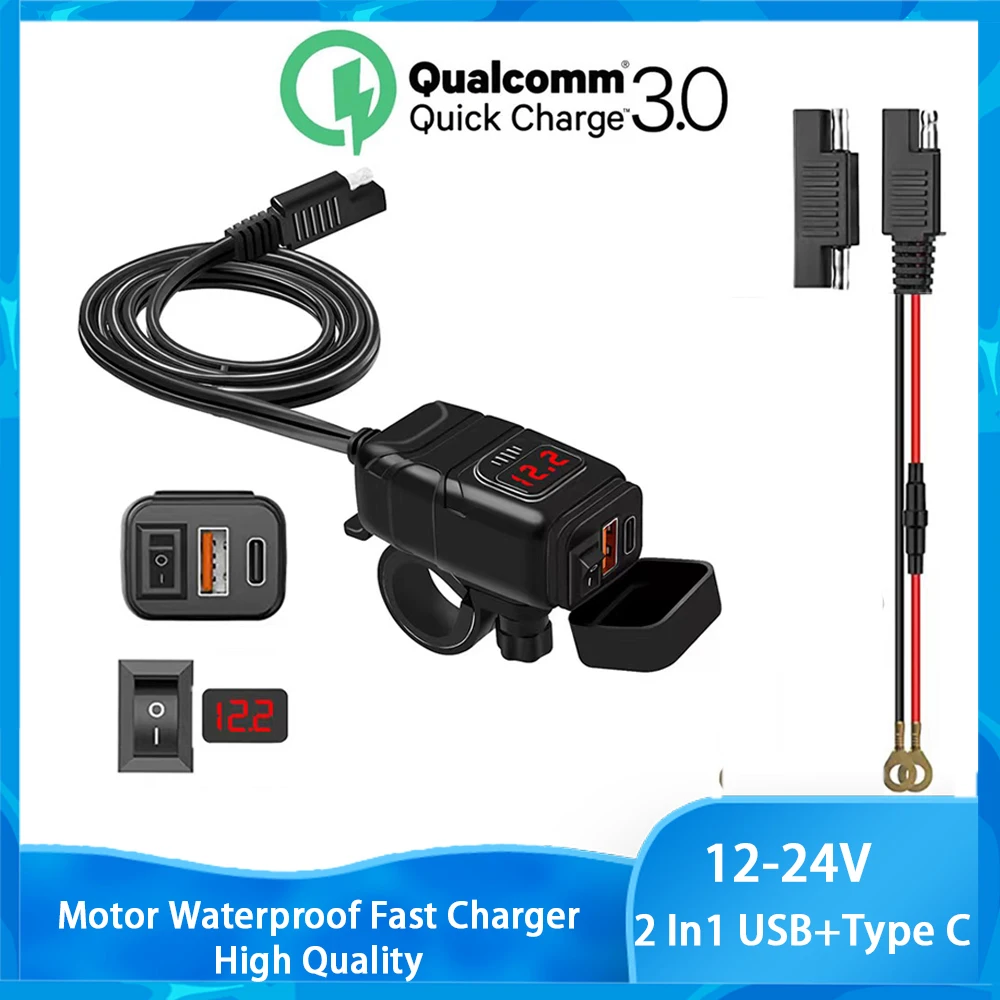 

Motorcycle Parts Usb Fast Cellular Charger Waterproof Type C Port Socket Connector With Cell Mobile Voltmeter Digital Charge