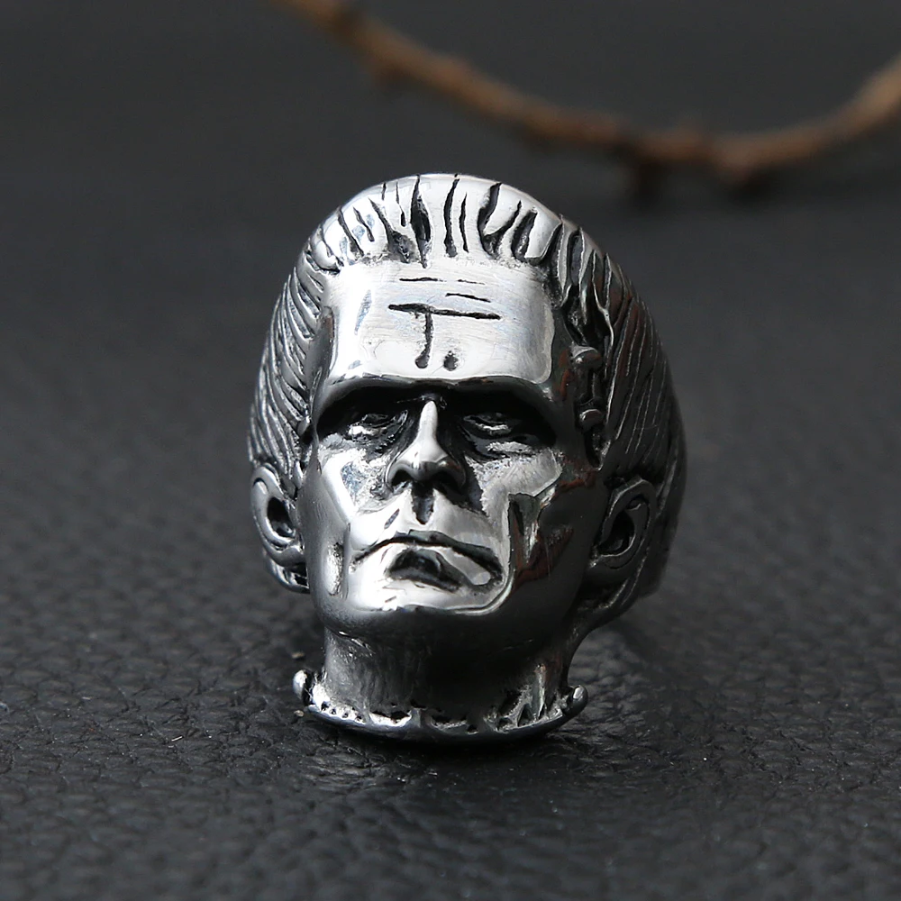 Science Fiction Goth Frankenstein Steel Rings For Men Punk Horror Scientist Biker Stainless Steel Skull Men Ring Fashion Jewelry