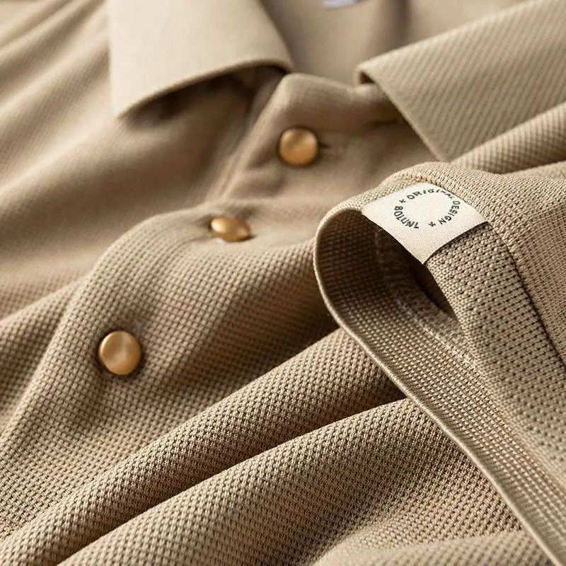 

Luxury Ice Silk New Autumn Thin Waffle Polo Shirt Men Short Sleeves Slim High-End Leisure Business Sweat-Absorbent Lapel T-shirt