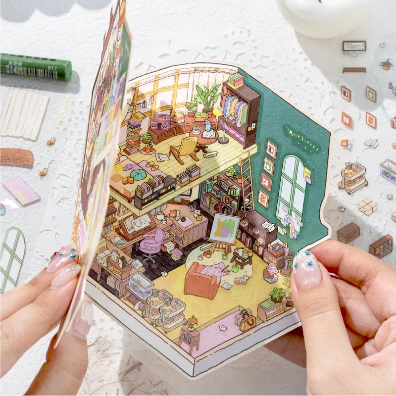 Autocollants de scène pliables, 6 pièces/2 sacs, autocollant de paysage Miniature, décoration pour journal intime, papeterie créative pour carnet de notes, DIY bricolage