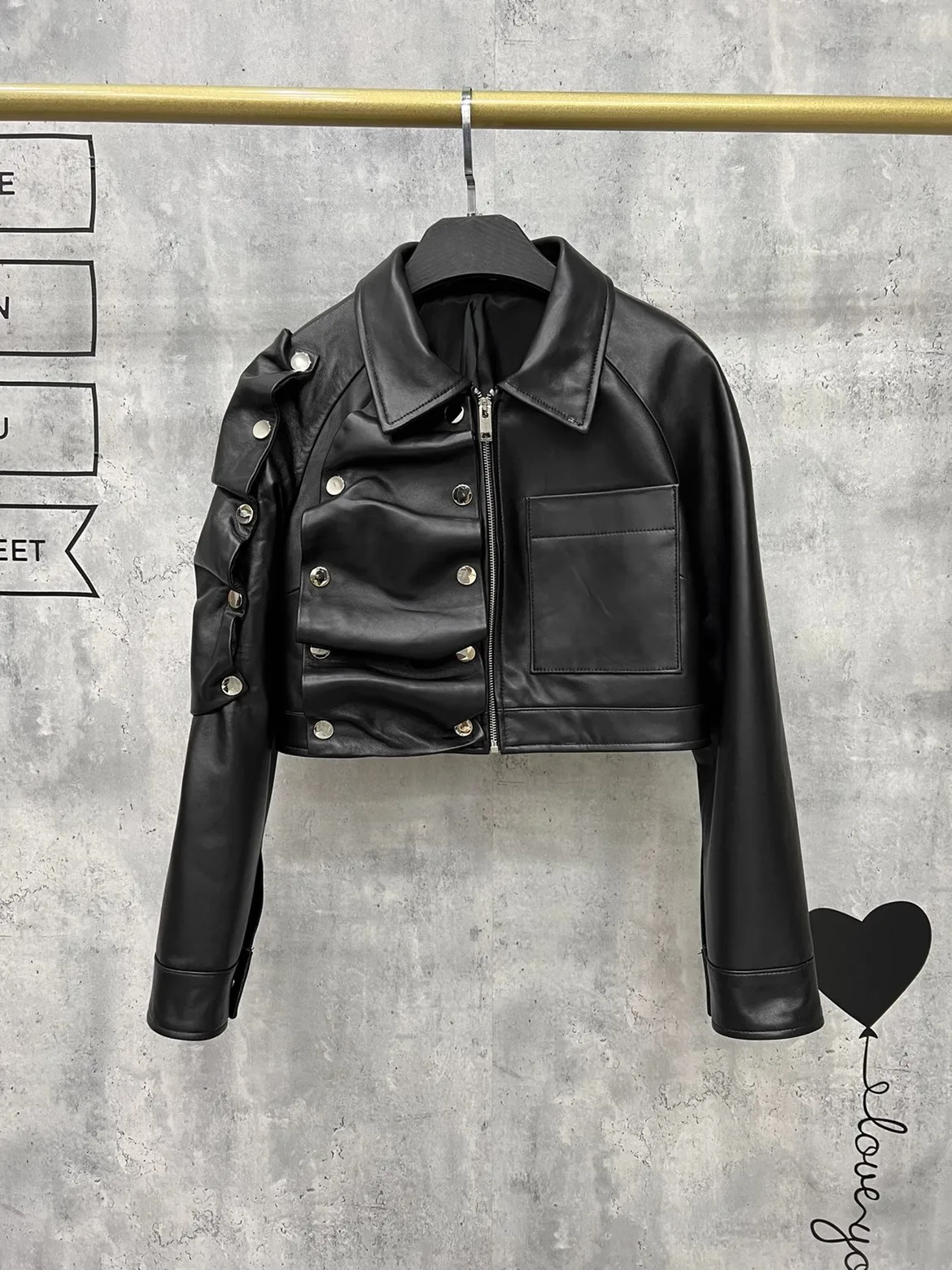 

Soft Real Leather Jacekts Natural Sheep Leather outerwear Female Fashion Pleated Beading Real Leather Jackets wy1917