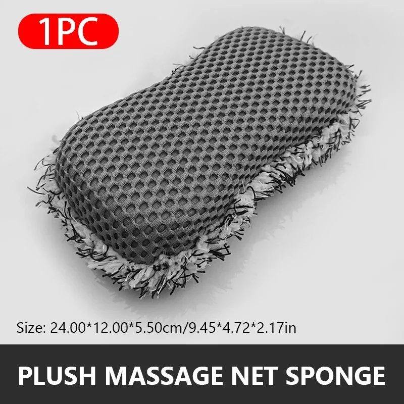 TILONDEX 1/2PCS Dual Sided Car Wash Sponge Microfiber Plush And Mesh Scrub Auto Cleaning Sponge Block for Vehicle Cleaning