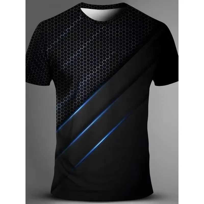 3D Digital Print Men Plus Size Abstract Geometric T Shirt Soft Polyester Crew Neck Short Sleeve Summer Casual Streetwear