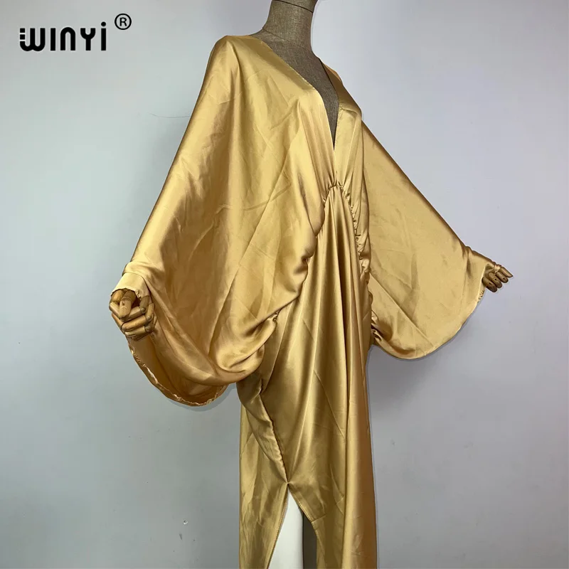 WINYI baju renang monokrom elegan baju pantai wanita baju V-neck musim panas pakaian wanita mode gaun panjang Bawah