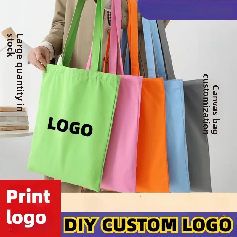 

Custom Printed Logo Canvas Bag Women's Versatile Reusable Eco-Friendly Tote Shoulder Cotton Shopping Canvas Bags