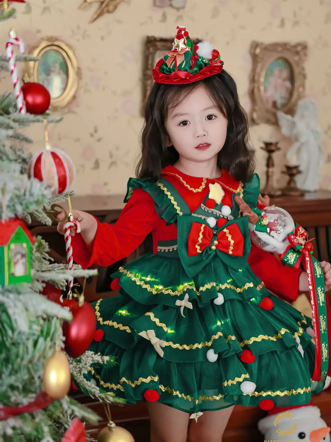 Kids Clothes Warm Winter Girls Spanish Lolita Plus Velvet Christmas Sweet Princess Ball Gown Layered Birthday Party Eid Dress