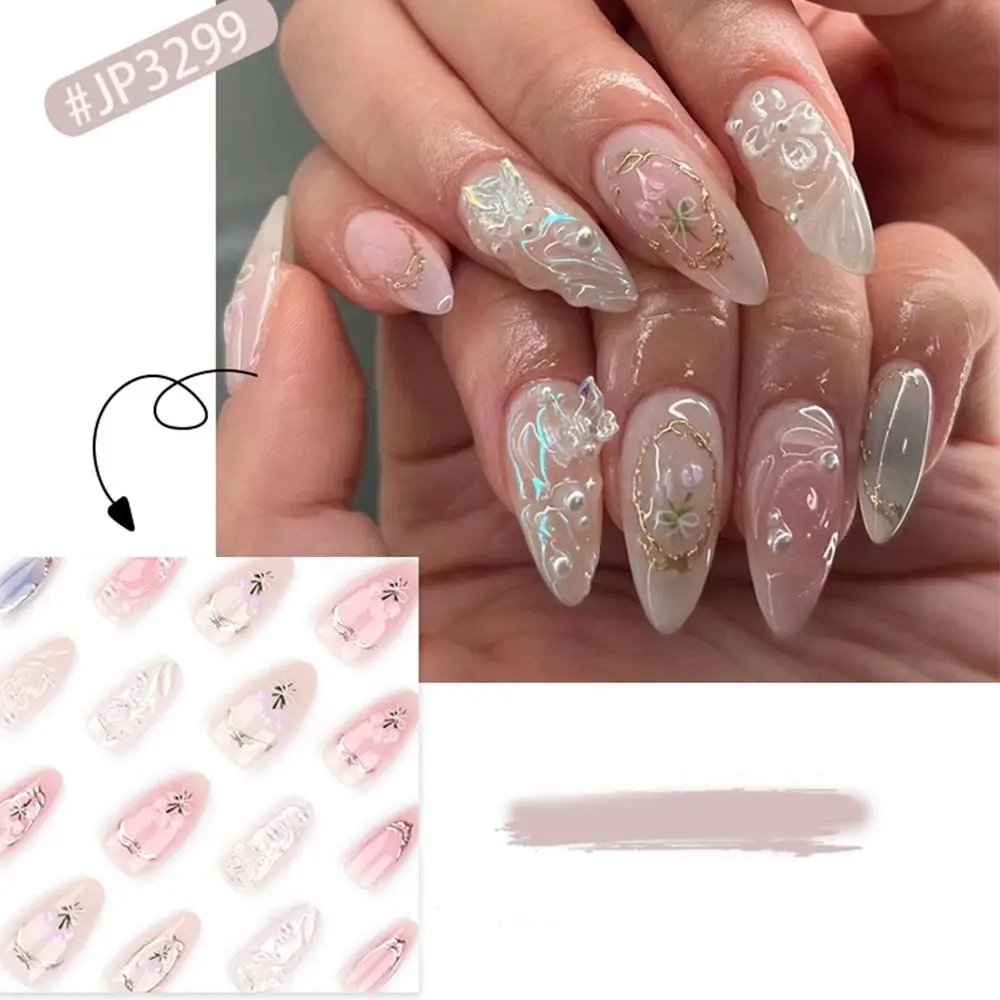 24個入り マニキュア ロングアーモンド型付け爪 バレリーナ スティレット型付け爪 フェイクネイル ステンド ラブフレーム 取り外し可能 フレンチネイルチップ DIY