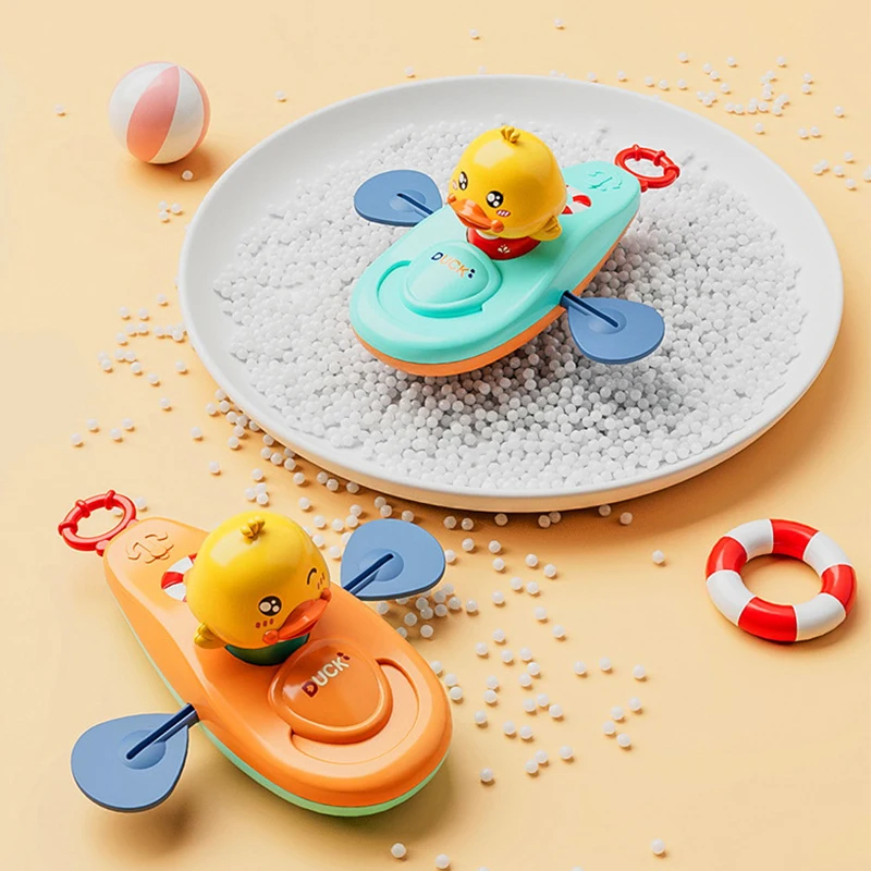 1pc Classic Water Toy Cute Cartoon Duck Bath Props Back Rowing Boat Baby Bathing Swim Duck Chain Clockwork Toy For Children