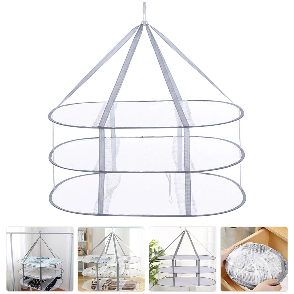 Three Tier Drying Rack Small Apartment Folding Hangers Easy Storage Toy Foldable Clothes Nylon Mesh Multifunctional