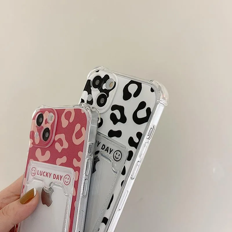 Śliczny szczęśliwy kwiatowy wzór Miękka torba na kartę Etui na telefon iPhone 16 15 14 13 12 11ProMax Mini X XS XR Plus Portfel Przezroczysta osłona