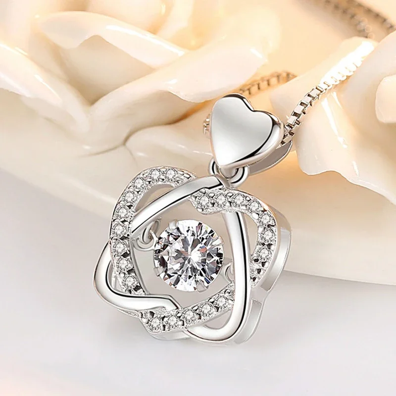 Luxury Design Beating Heart Pendant Necklace for Women Fashion Cubic Zircon Hexagram Neck Valentine's Day Tanabata Jewelry Gift