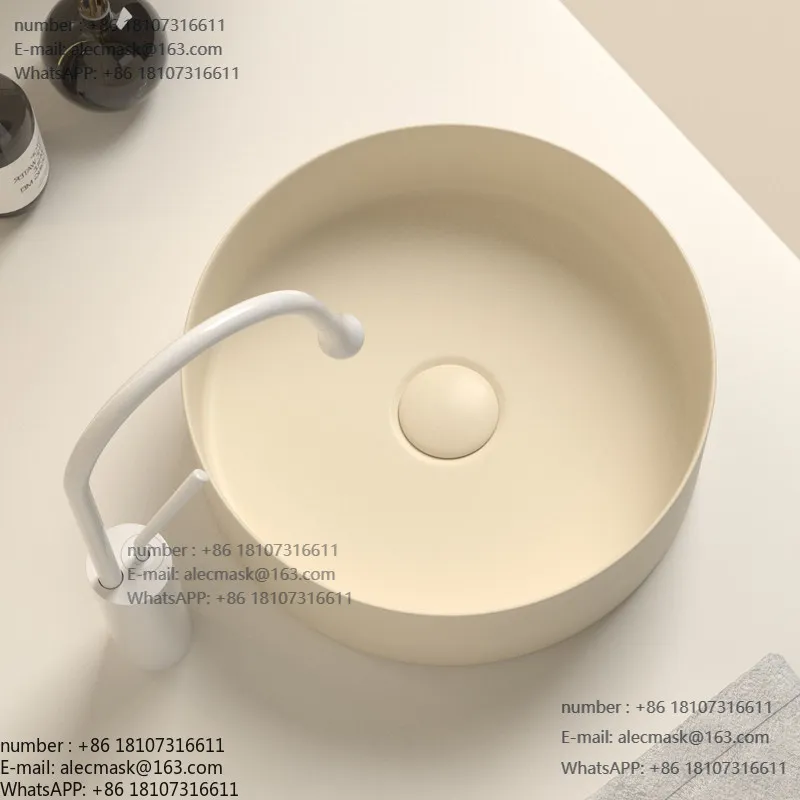 

Cream style ceramic round countertop basin household balcony washbasin bathroom small size