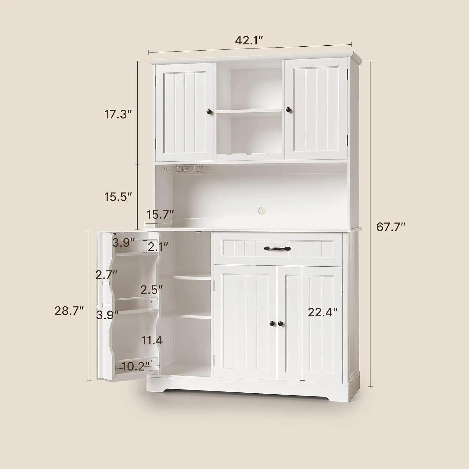 White Tall Kitchen Storage Cabinet with Closed Door and Adjustable Shelves, Freestanding Large‑Capacity Pantry Organizer for Dining Room, Living‑Room and Utility Space