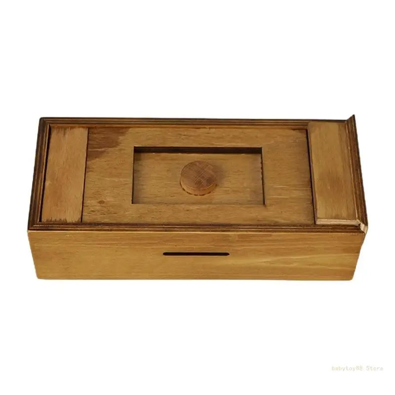 Y4UD 7.09x3.15x1.88in Puzzle Gift Box with Secret Compartments Table Decor Home Decoration Hand Painted Wooden Made Vintage